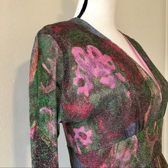 Vintage 70s Shimmer Abstract Maxi Dress - Picture 3 of 9